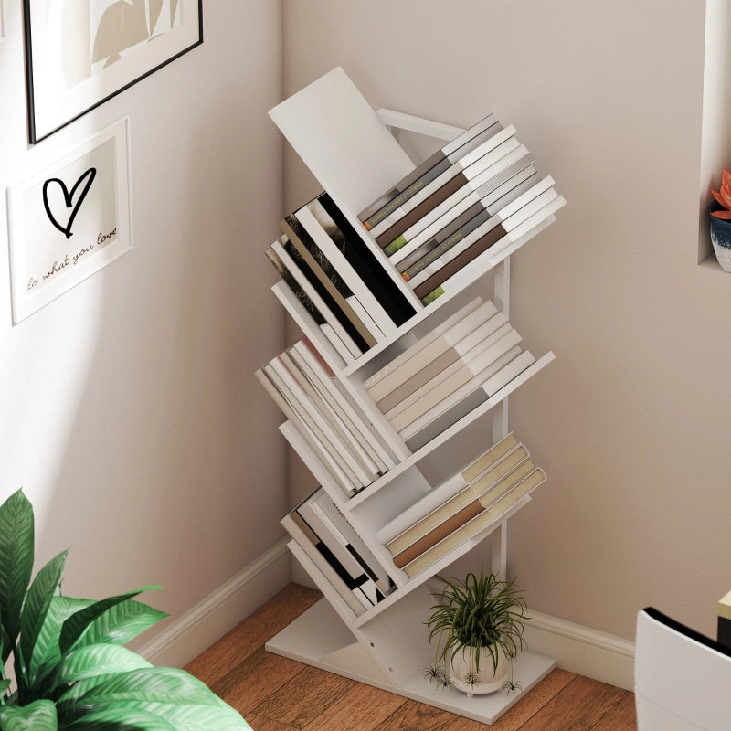 Libreria stretta a 7 ripiani design ad albero bianca 50x24x109 cm