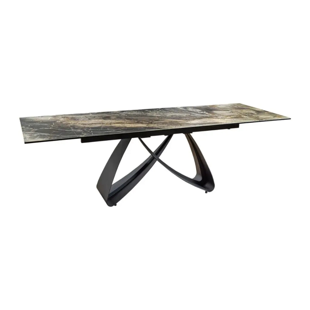 Tavolo da pranzo ZAREL – Estensibile da 180 a 260 cm – Ceramica e vetro temperato – Effetto marmo grigio talpa