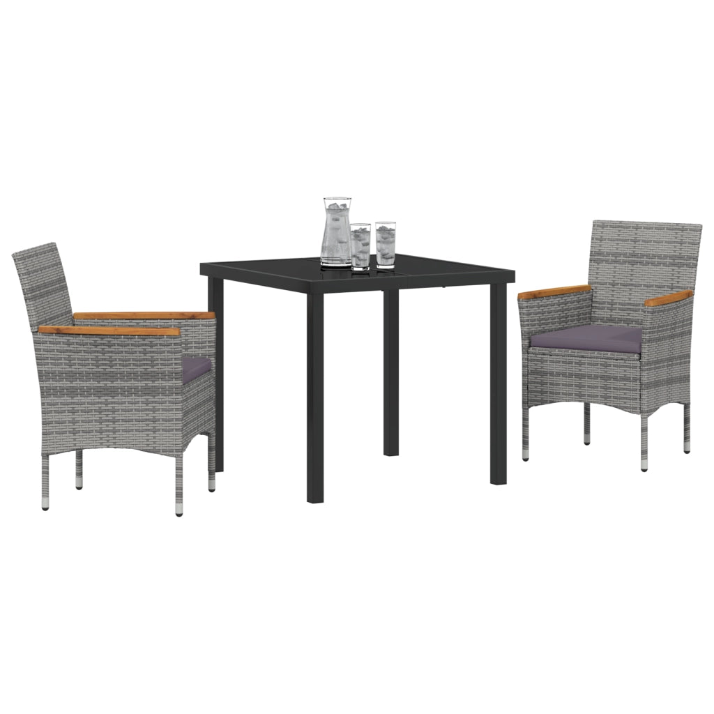 Set da Pranzo da Giardino 3 Pezzi Grigio Polyrattan
