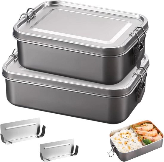 Set di 2 contenitori per pane in acciaio inossidabile con separatore da 850 ml + 1400 ml contenitore per picnic impermeabile e lavastoviglie lavabile e ripiegabile 304 contenitori per cibo per lavoro e outdoor