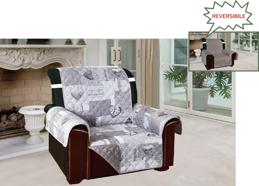 Copridivano E Copripoltrona Trapuntato Reversibile Modello Kino Colore Grigio - Poltrona - Grigio