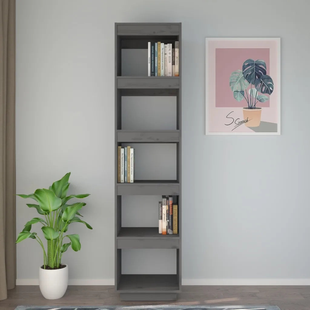 Libreria Divisorio-Scaffale per Libri-Mobile di Stoccaggio Grigio 40x35x167 cm in Legno Massello di Pino