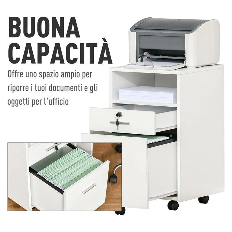 CASSETTIERA DA UFFICIO PORTADOCUMENTI 39,5 X 40 X 60 CM BIANCO