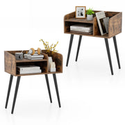 Set di 2 Comodini in stile moderno semplice ma pratico, Tavolini a 2 piani con mensole aperte Marrone rustico + Nero