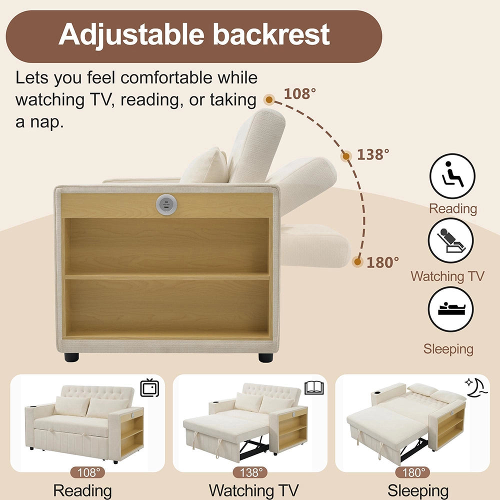 Divano letto multifunzione - Xylo - Con USB e ripostiglio, beige