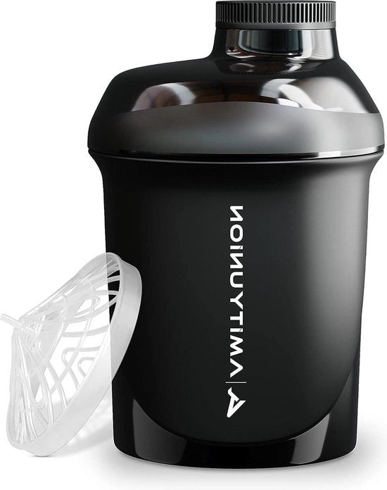 Shaker da 400 ml con Filtro - Shaker Piccolo Imprigionato per Spremi di Proteine - Resina BPA Libera con Spremi di Proteine di Latte - Nero