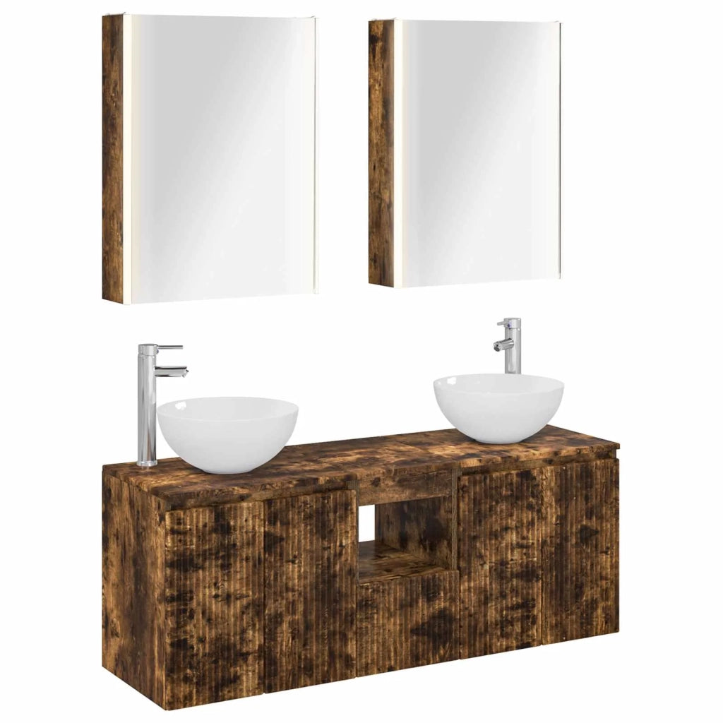 Set di Armadi da Bagno 5 pcs Rovere Fumo 53 x 15,5 x 70 cm 3406371
