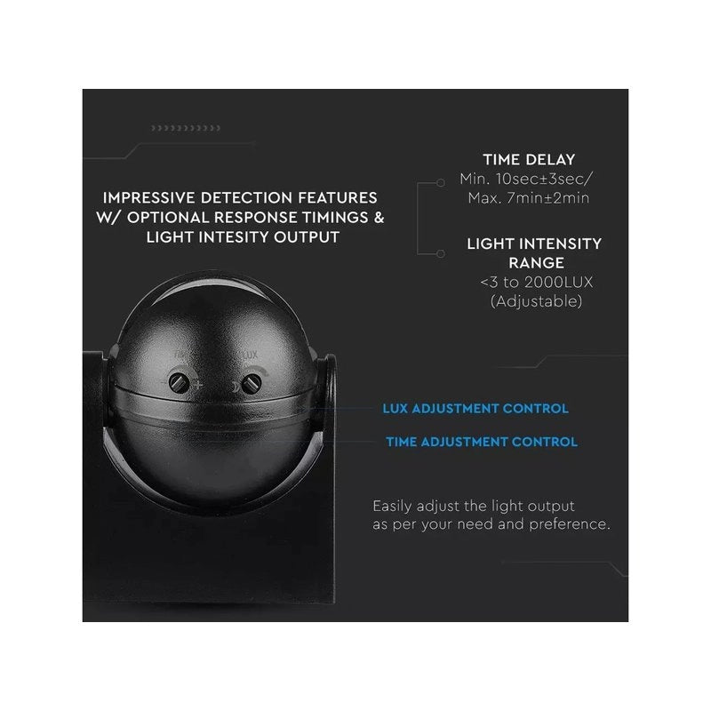 Sensore PIR Movimento e Crepuscolare Timer Rilevamento Presenza Infrarossi 220V Carcassa Nera SKU-5077