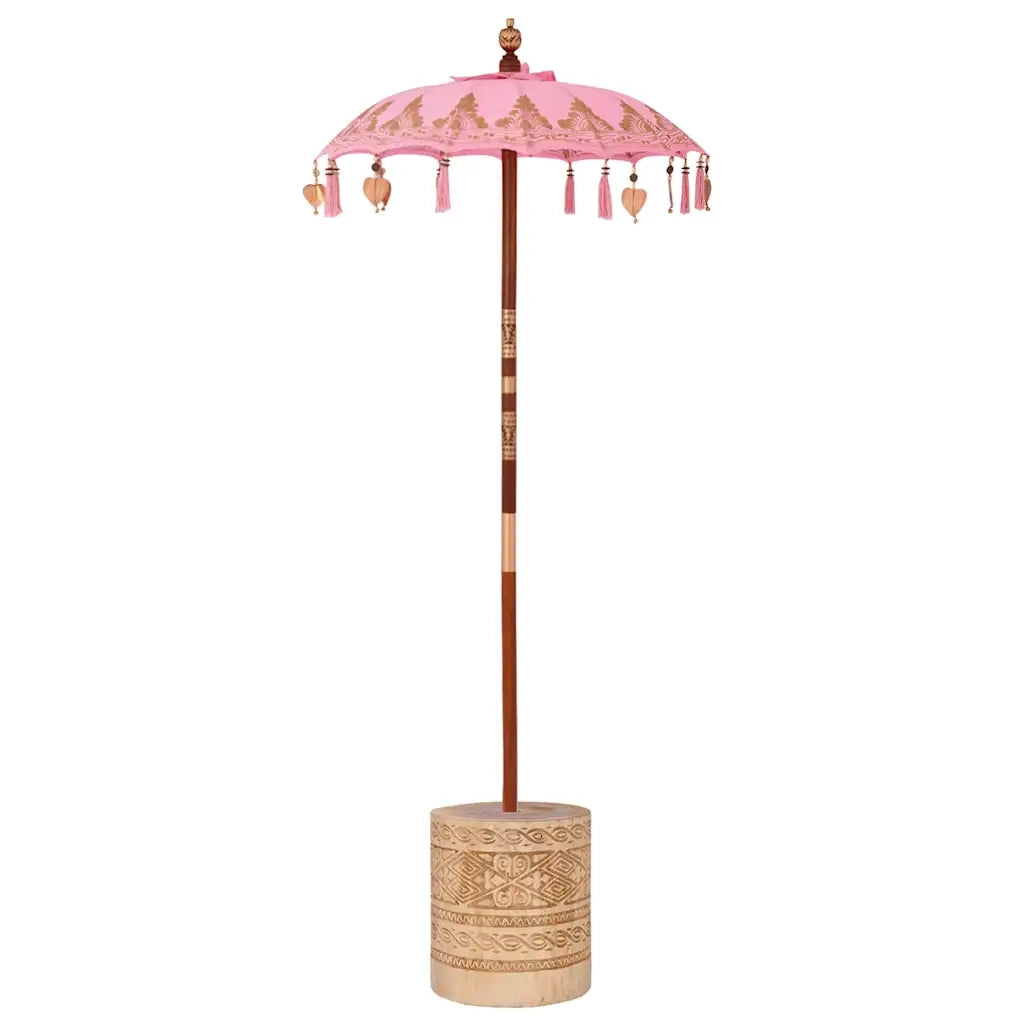 Parasol con Base Rosa, Marrone 250 cm Cotone, Legno