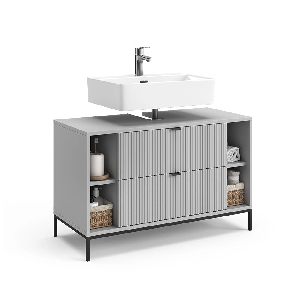 Vicco Mobile sottolavabo per bagno Grigio 100 x 63 cm Con 2 cassetti estraibili