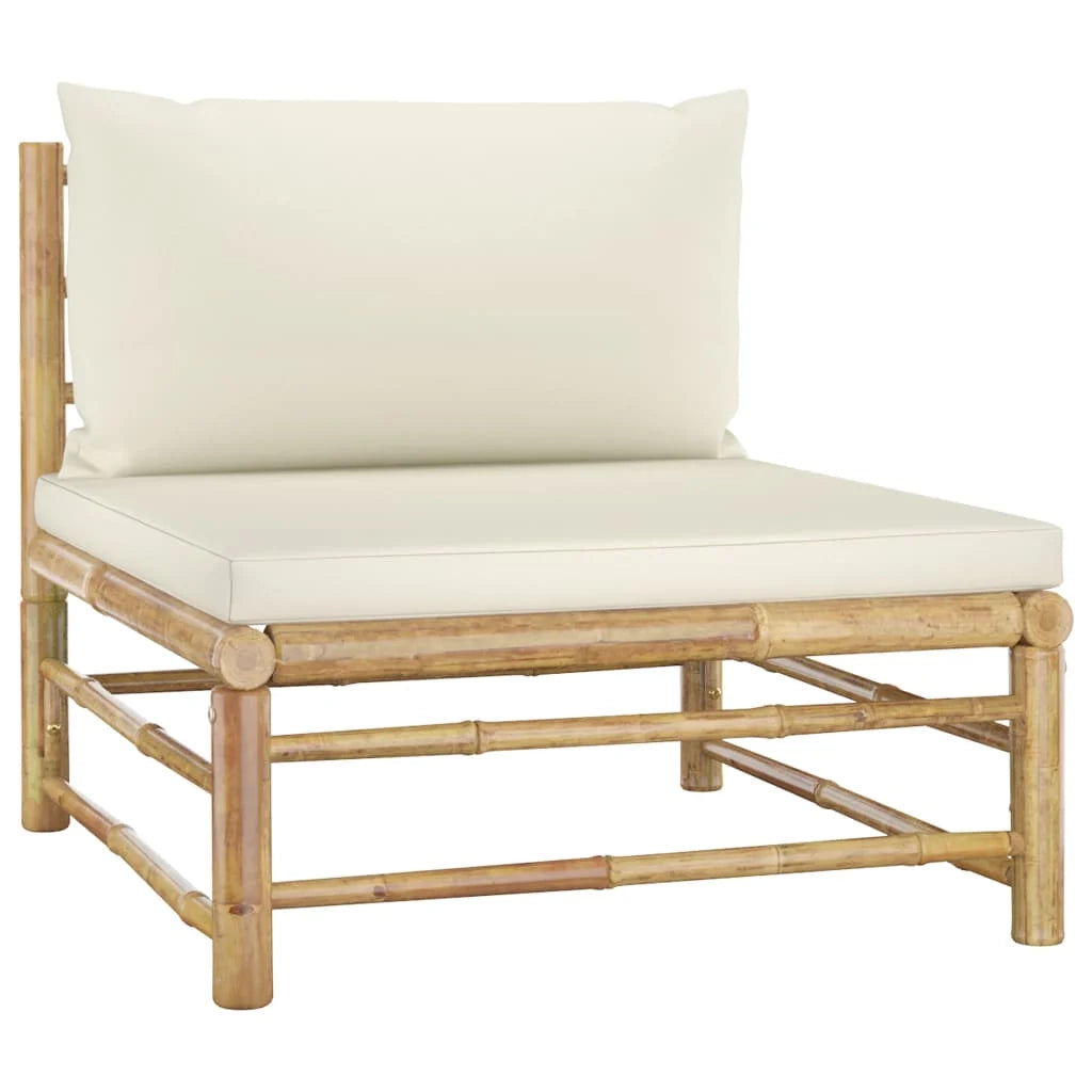 Set di mobili da giardino mobili da esterno 7 pezzi con cuscini bambù bianco crema 02_0017081