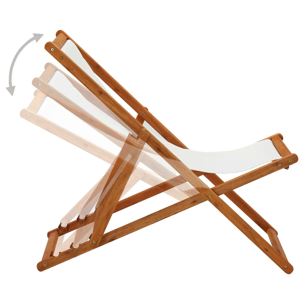 Sedia da Spiaggia Legno di Eucalipto e Tessuto Bianco Crema 310314