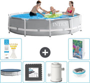 Piscina Rond a Canna Fissa - 305 x 76 cm - Grigio - Inclusa Copertura - Pannelli Piscina - Pomp Filtro Piscina - Illuminazione - 7 Pezzi