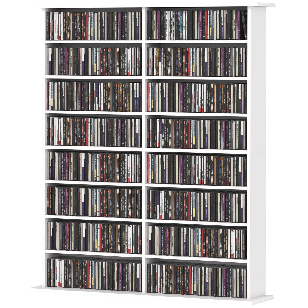 Libreria 16 Ripiani per CD in Legno Moderno ¨C zephmum ¨C Bianco 106.5x24x126.3 cm
