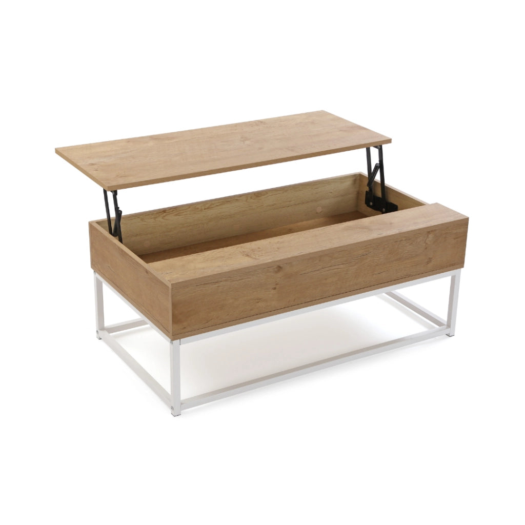 Tavolino da salotto legno e metallo bianco con vano 100x55x40cm
