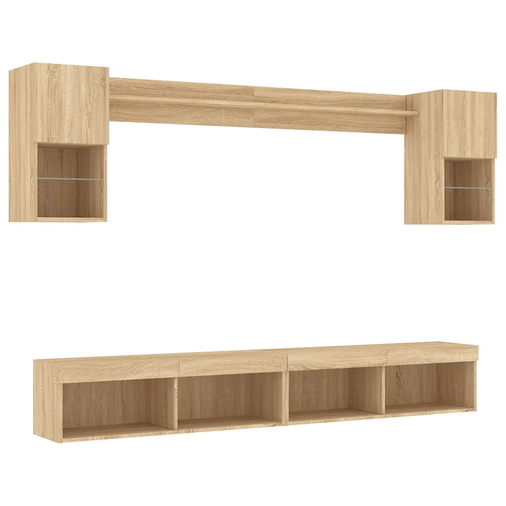 vidaXL Mobili TV a Muro con LED 6pz Rovere Sonoma Legno Multistrato