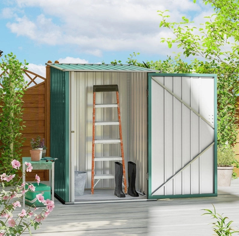 Gartenschuppen in acciaio con tetto a una falda; 0;92 m2; verde e bianco