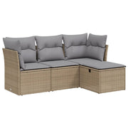 Set Divano da Giardino 4 pz | Set Salotto da Giardino con Cuscini Beige Misto Polyrattan