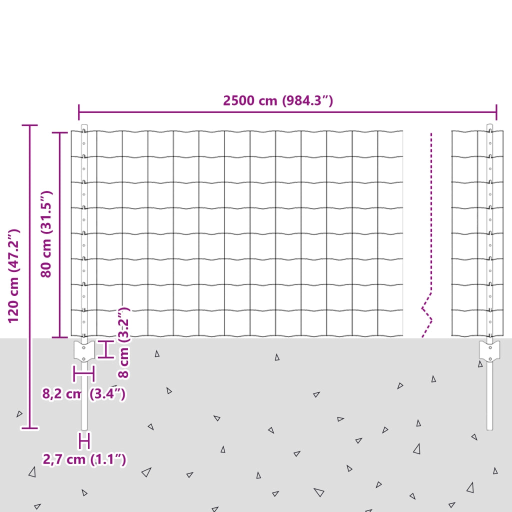 Recinzione Euro con 11 Pali U Argento 0,8x25 m Acciaio