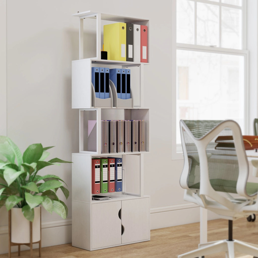 Libreria Moderna con 5 Ripiani 60x23.8x179,2 cm con Armadietto alla Base in Legno Bianco