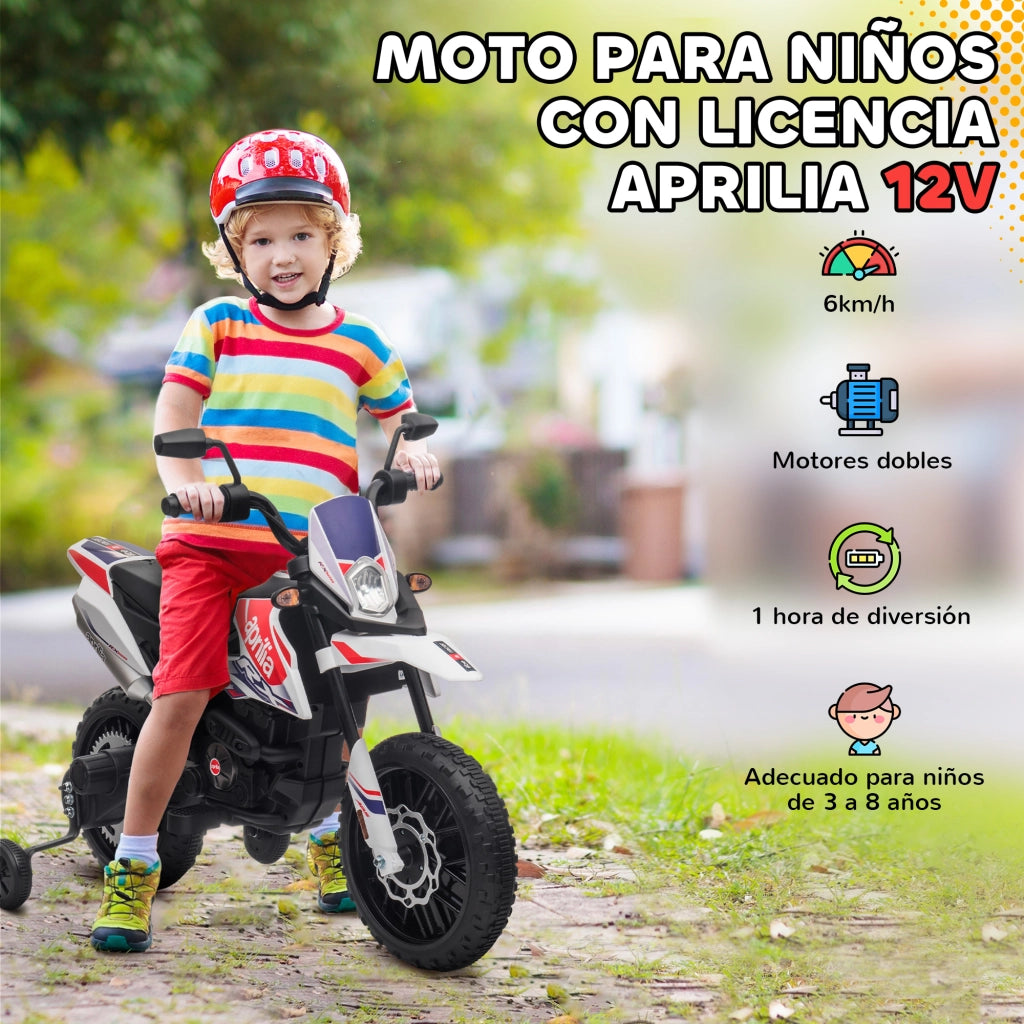 Moto Elettrica per Bambini 12V con Ruedas Auxiliares ¨C zephmum ¨C Bianco