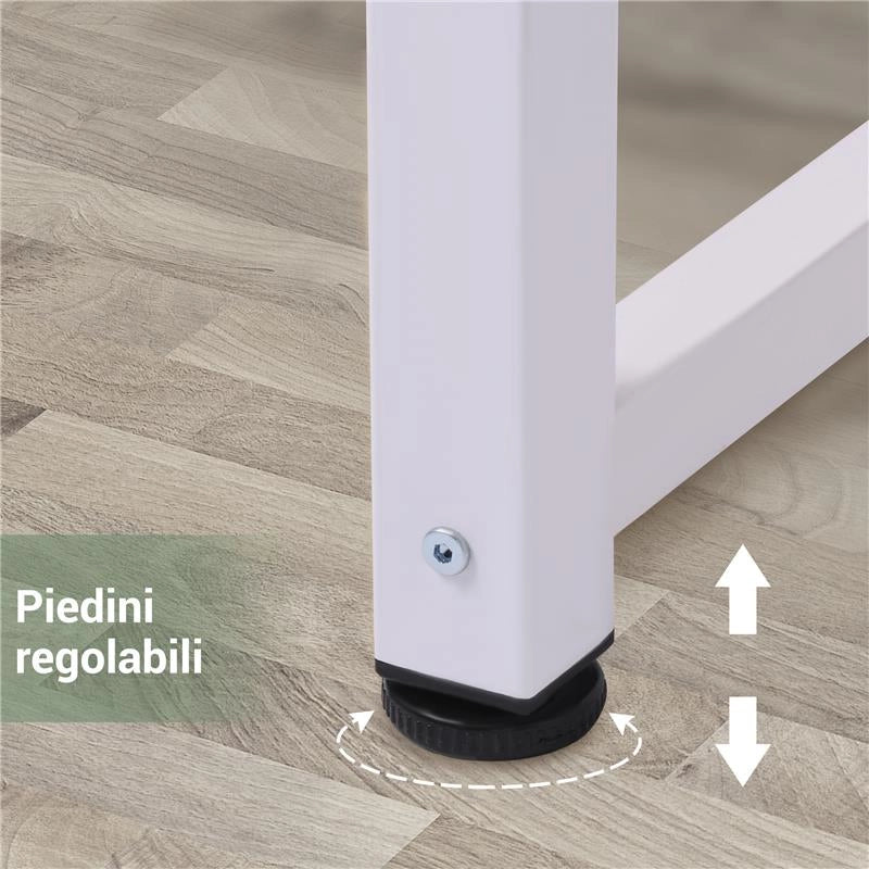 SCRIVANIA PER COMPUTER CON PIEDINI REGOLABILI IN TRUCIOLATO E ACCIAIO 120X60X76 CM BIANCO