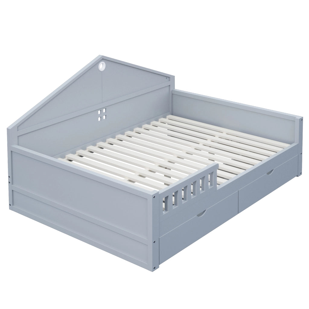 Letto ULEVR 140x200 cm con 2 cassetti e illuminazione LED controllabile da smartphone, grigio