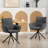 Set di 2 Sedie Girevoli e Morbide con Braccioli, Gambe in Metallo, Grigio Scuro