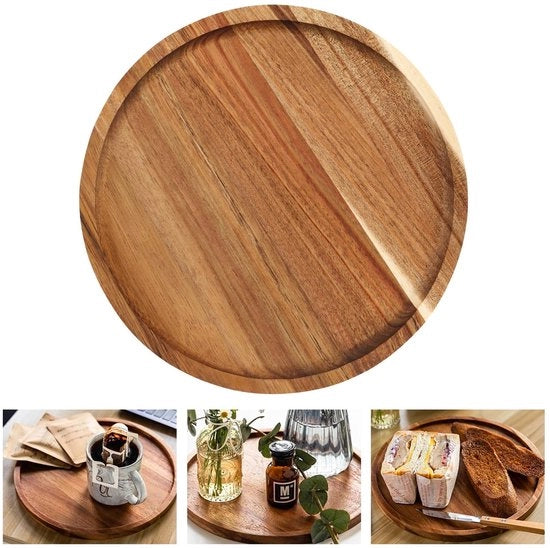 Tavolo in Legno di Acacia - Design Minimalista - 20cm - Ideale per Snack e Desserts - Perfetto per Feste - Completo di Accessori.