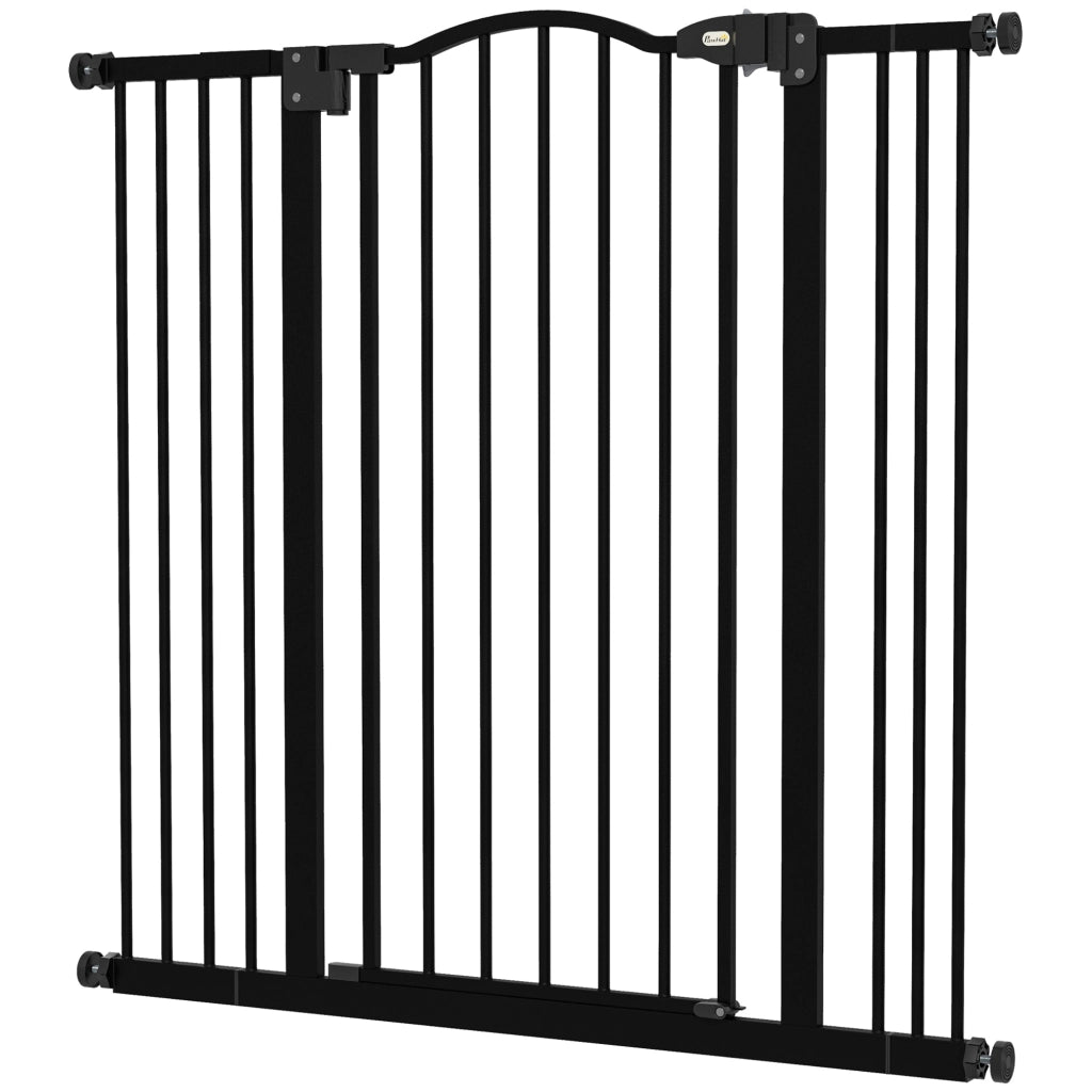 Cancelletto per Cani Estensibile con 4 Viti Regolabili, in Metallo e Plastica, 74-100x94 cm, Nero