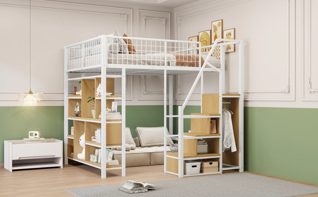 Letto a castello bianco con funzione contenitore in metallo e legno 140x200 cm