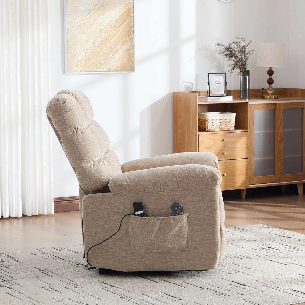 Poltrona Relax Elettrica Alzapersona con Massaggio, Riscaldamento e Poggiapiedi ¨C MINIMAL ¨C Beige Chiaro