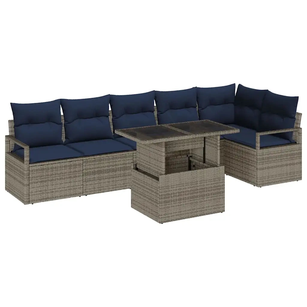 Set Divano da Giardino 7 pcs Grigio e Blu Navy polyrattan