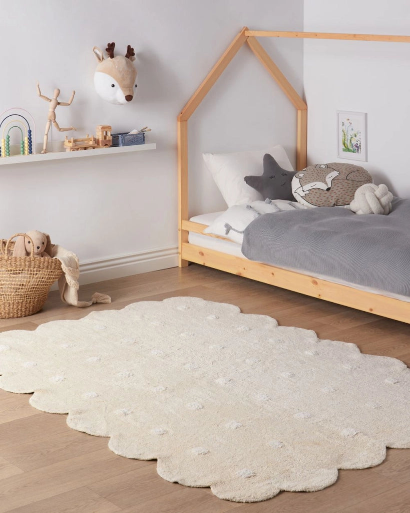 Tappeto Beige Cotone 140 x 200 cm Motivo decorativo a pois Stile Boho Soggiorno Bambini Stanza dei bambini