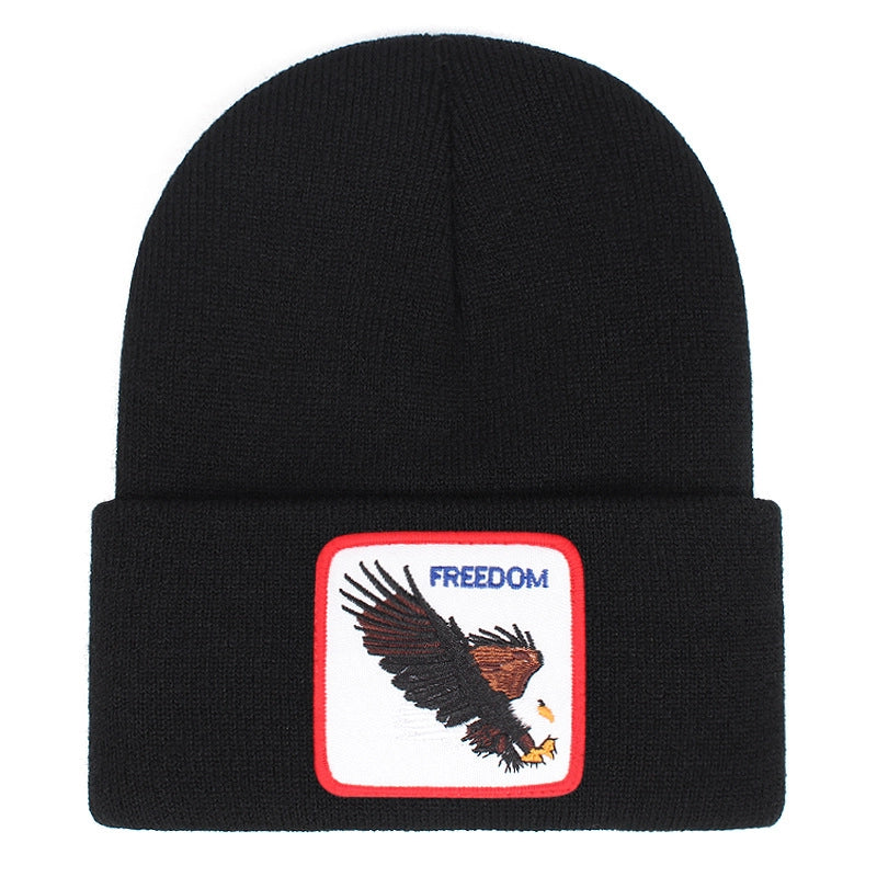 Berretto ricamato FREEDOM con risvolto, lavorato a maglia, colore nero