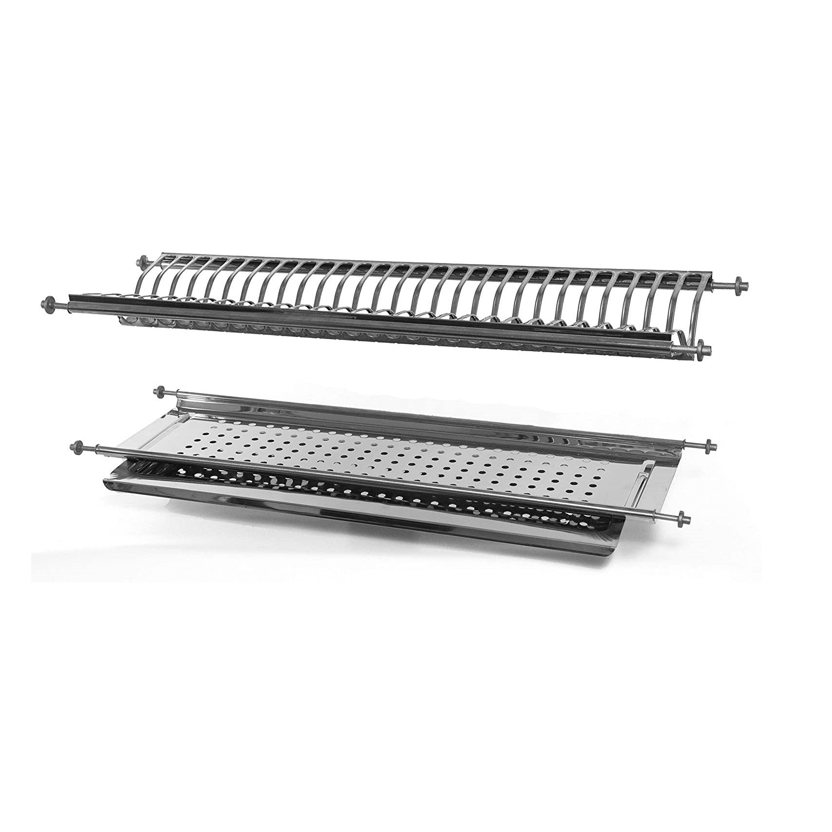 Mensola Scolapiatti da Incasso 86 cm in Acciaio Inox con Vaschetta e Attacco a Molle