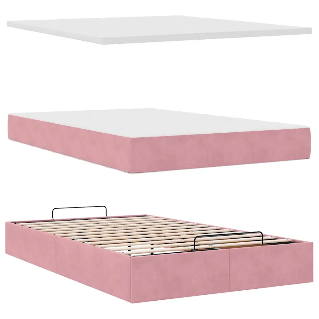 Pouf Letto con Materasso e LED Rosa 120x190cm in Velluto 3312685
