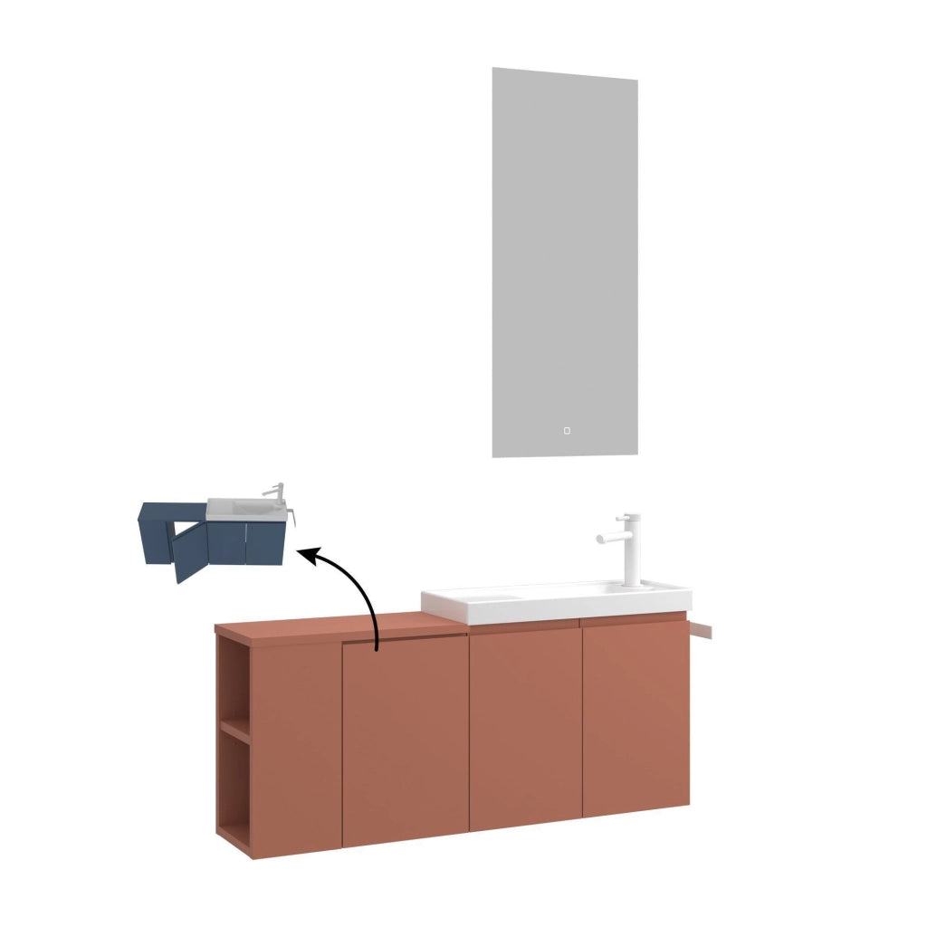 Set mobile lavabo con specchio (2 pezzi) "Ferla 110" - 110 x 22 x 45 cm - Cinnamon opaco