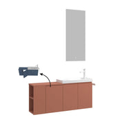 Set mobile lavabo con specchio (2 pezzi) "Ferla 110" - 110 x 22 x 45 cm - Cinnamon opaco
