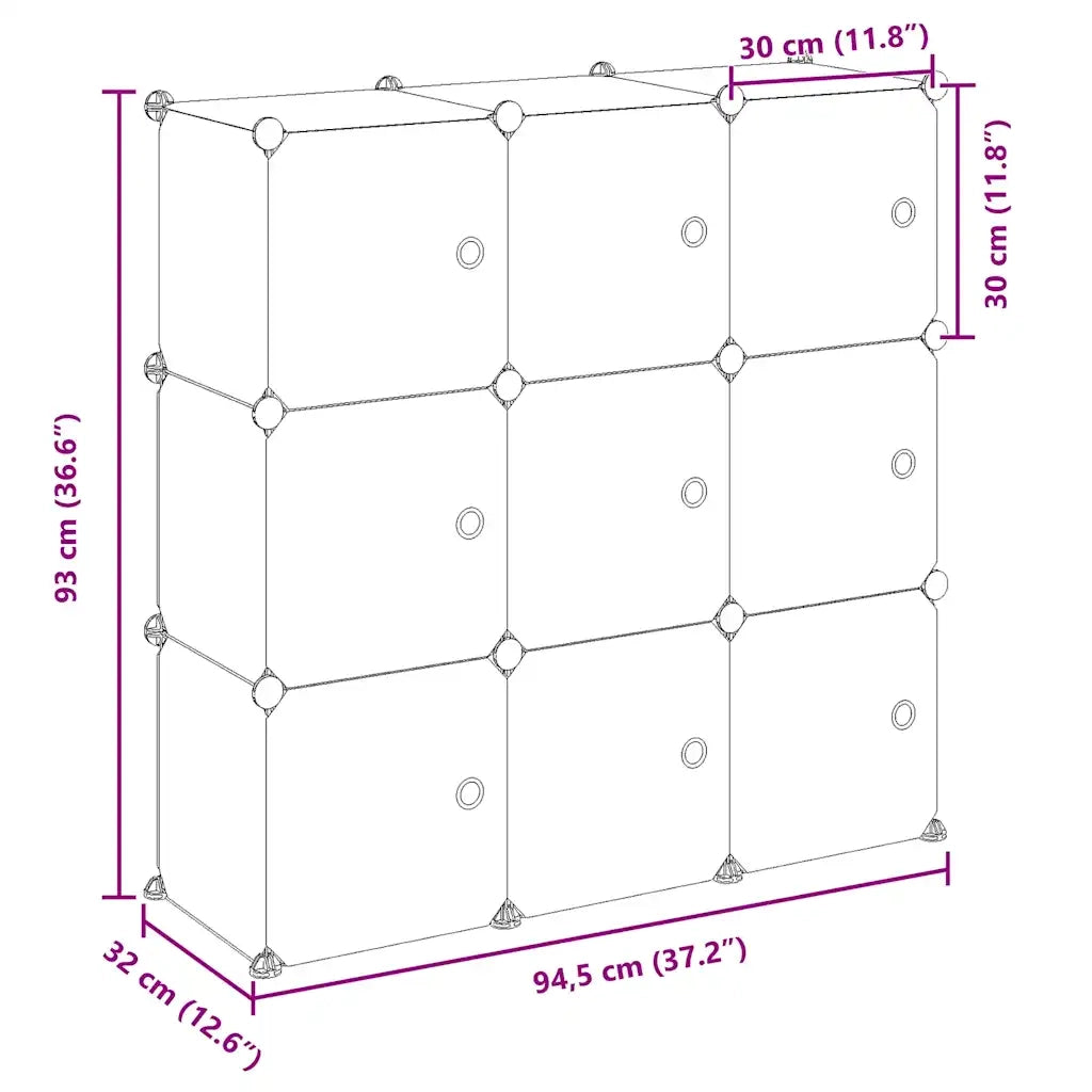Organizzatore Portaoggetti con 9 Cubi e Ante Trasparenti in PP CFW7826856