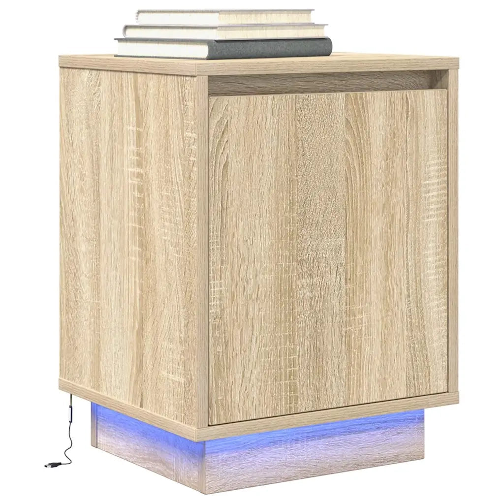 Comodino con Luci LED Rovere Sonoma 38x34x50 cm 861269