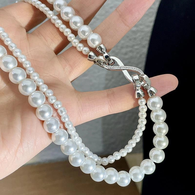 Collana doppia di perle staccabile, realizzata a mano, regalo di Natale o compleanno.