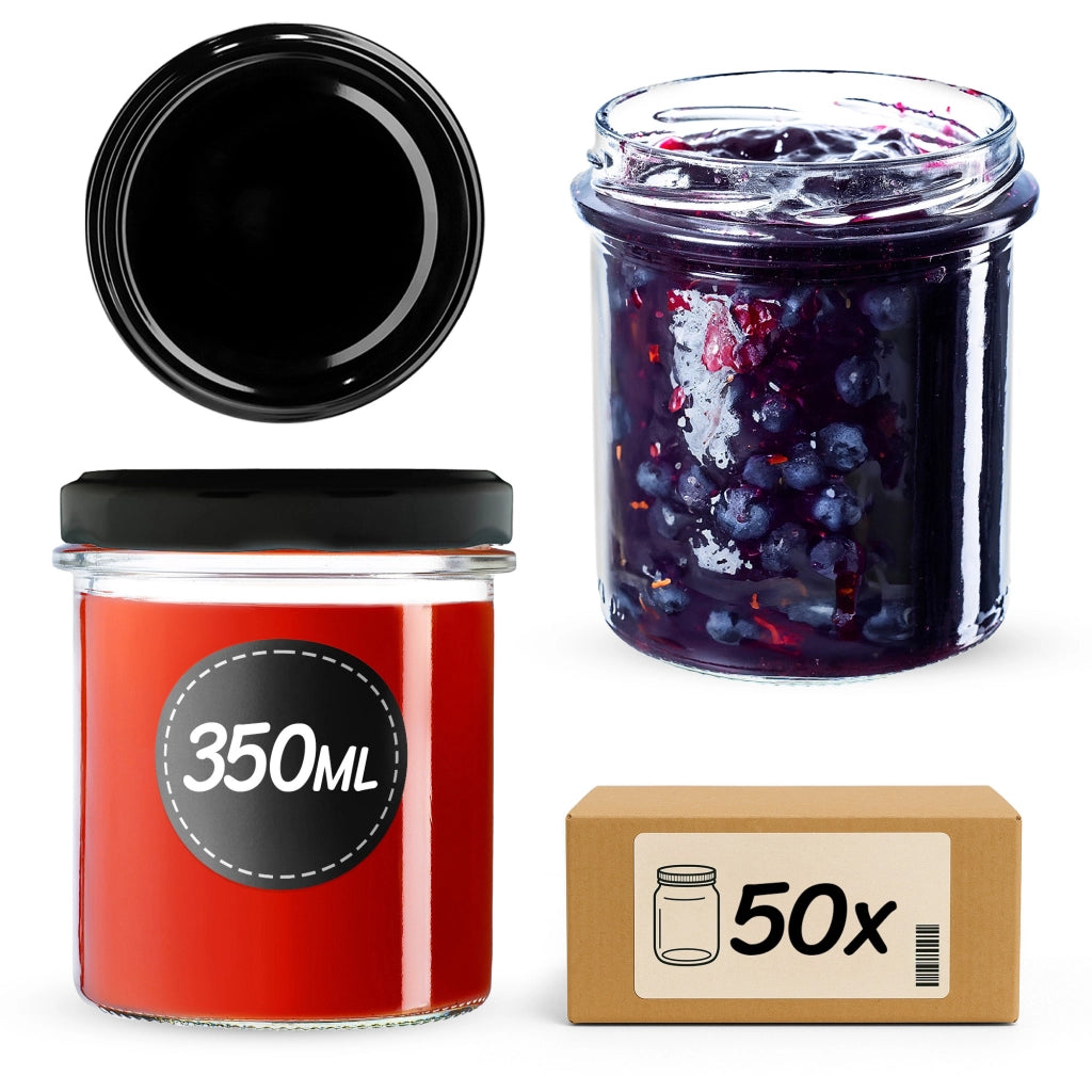KADAX 50x Barattolo 350ml Barattoli di Vetro per Conserve Marmellata Miele Tappi Fi82