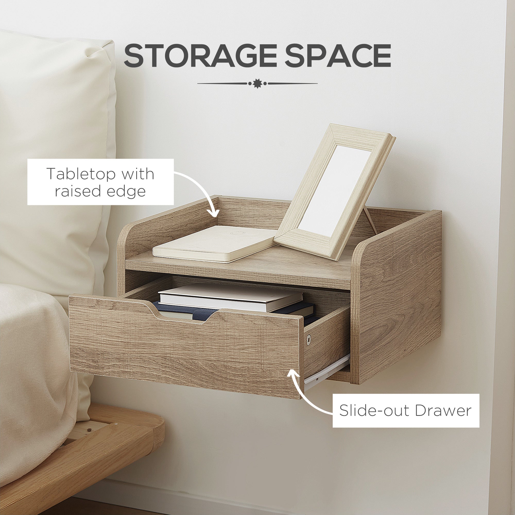 Set 2 Comodini Sospesi 40x30x19,5 cm in Truciolato Naturale