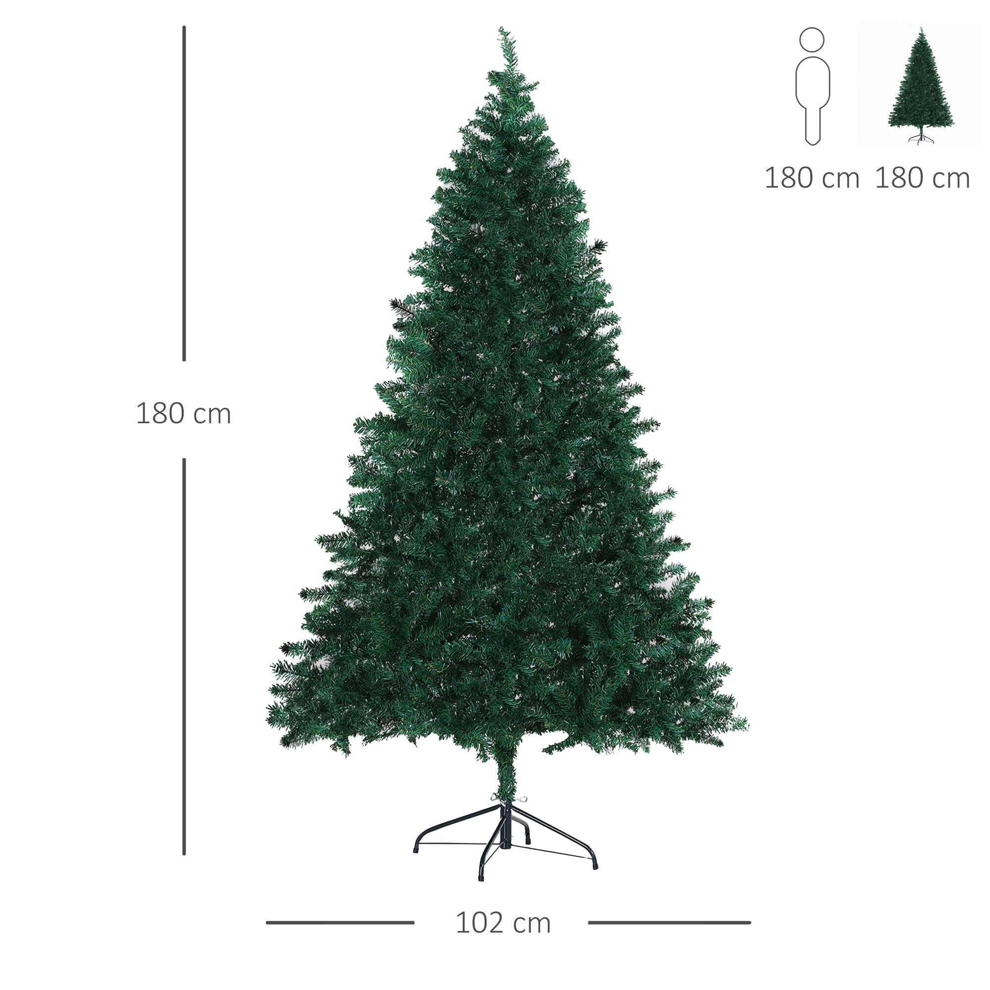 Albero di Natale Artificiale 180 cm 1000 Punte  Verde