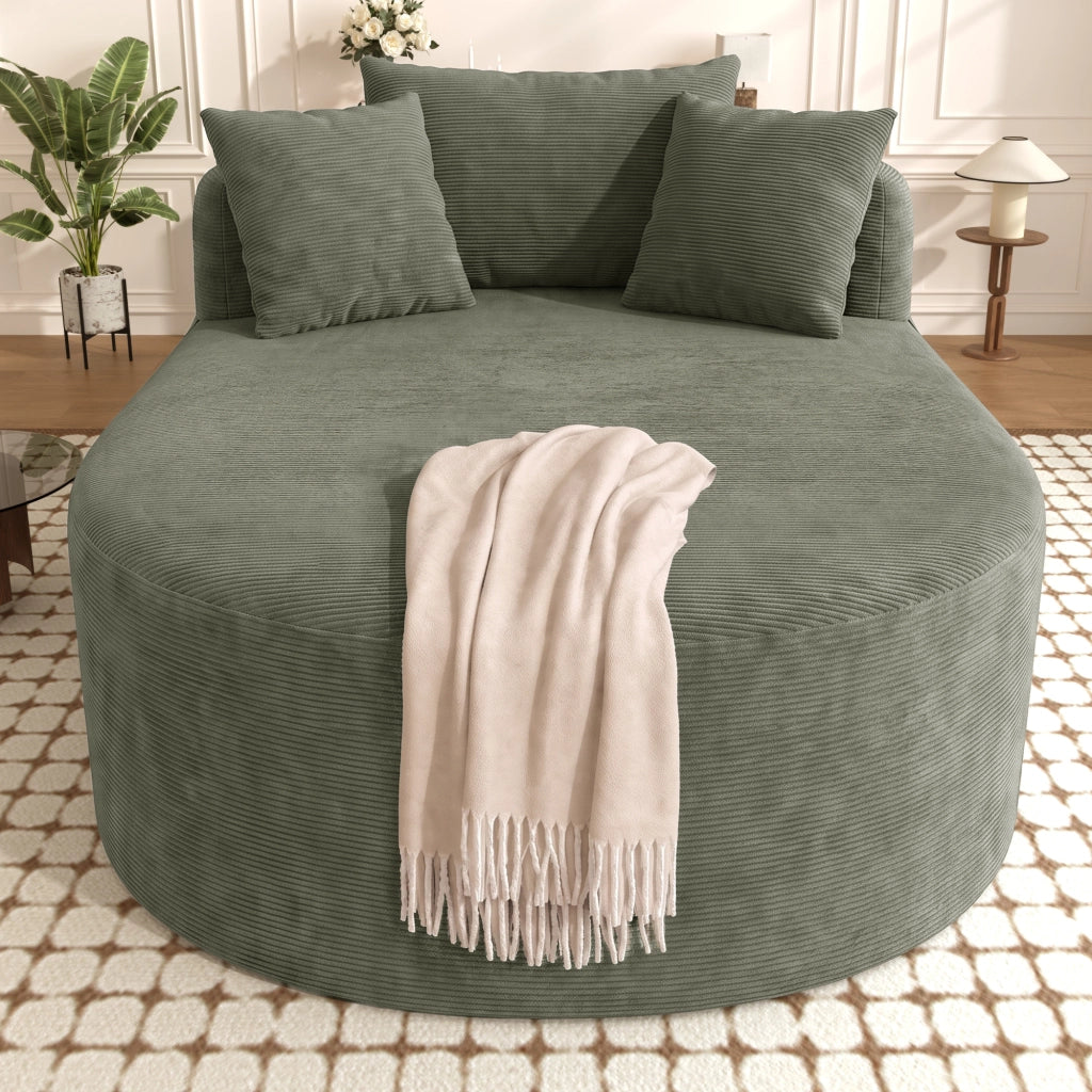 Poltrona relax ovale in corduroy con seduta profonda e forma avvolgente; verde