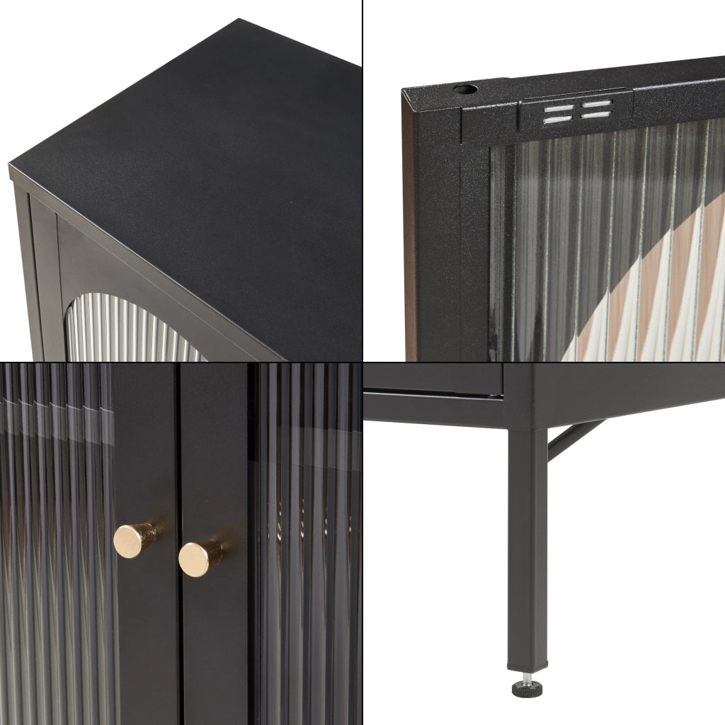 Armadietto Karlskrona in Acciaio con Ante in Vetro 102x80x40 cm Nero [en.casa]