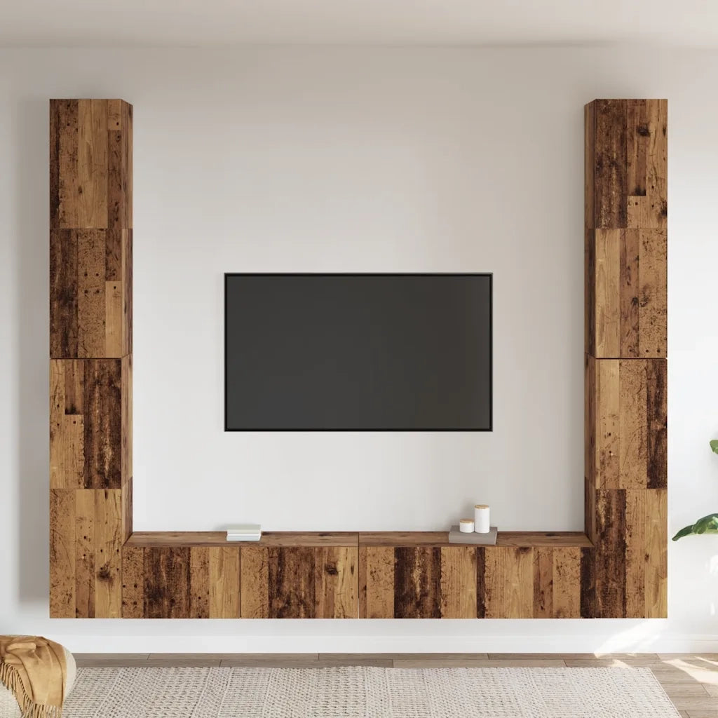 vidaXL Mobili TV a Parete 6 pz Legno Vecchio Legno Multistrato