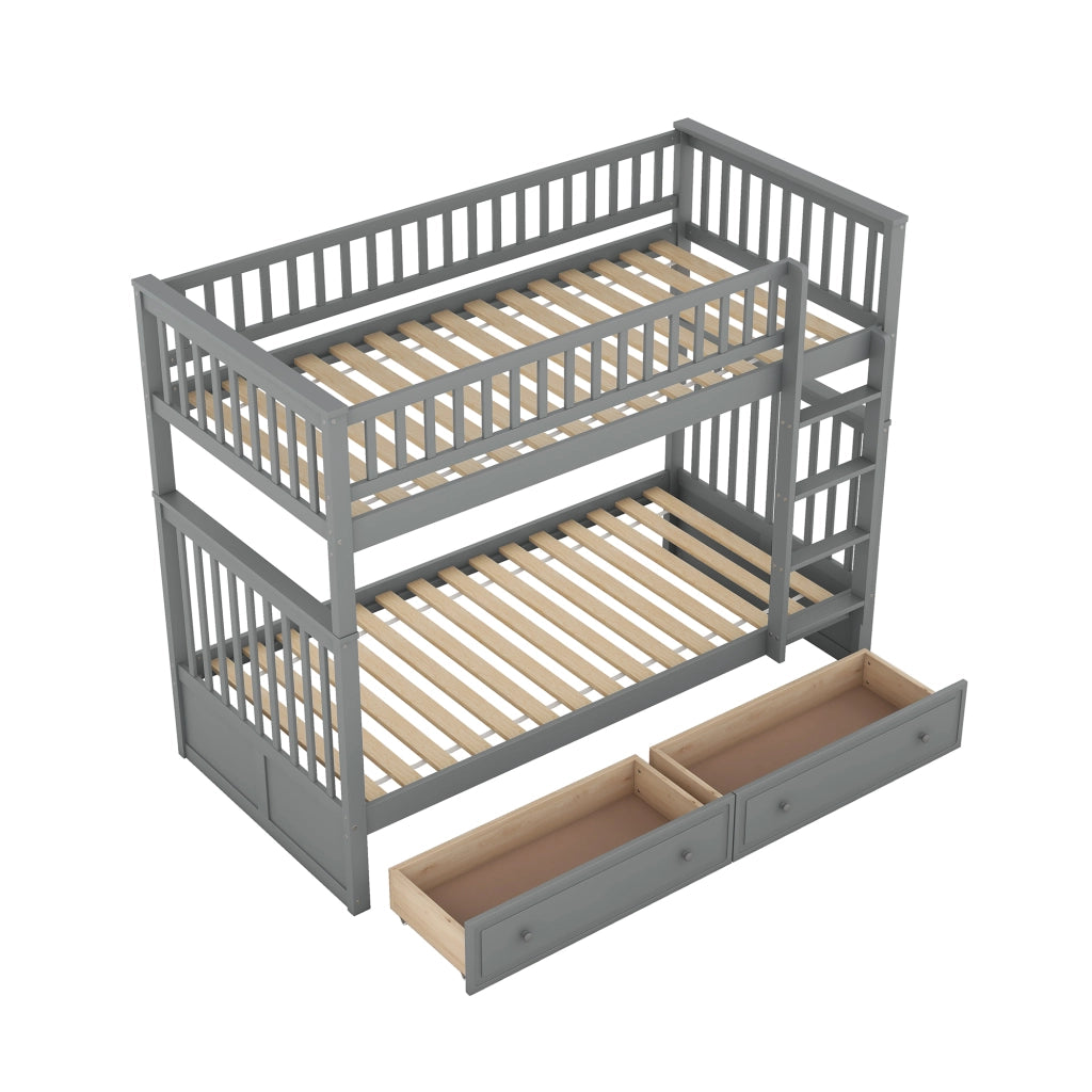 Letto a Castello 90x200 cm; 2 Posti; Cassetti e Convertibile in Due Letti - Grigio