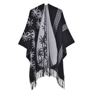 Mantella da donna double face con nappe, extra large e spessa, con spacchi, sciarpa lavorata a maglia alla moda e calda